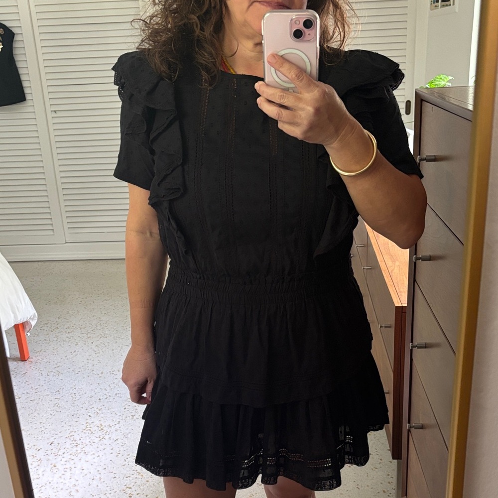 LoveShackFancy Black Ruffled Mini Dress